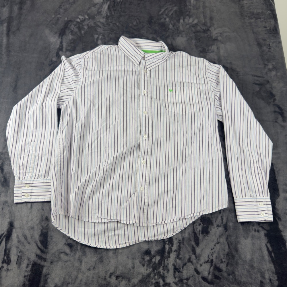 Aeropostale Button Down Shirt Mens XL White Purple Striped Slim Fit A87 Long Slv